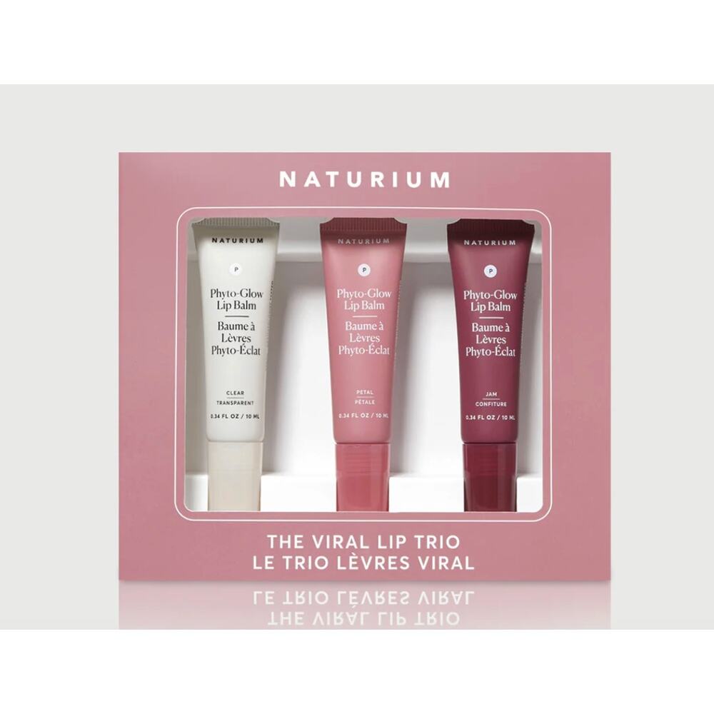 New Naturium Viral Lip Trio Lot Phyto-Glow Lip Balm Clear Petal & Jam